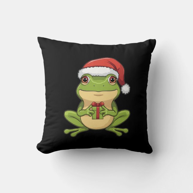 Cute Christmas Frog with Santa Hat Holding  Gift - Kissen (Vorderseite)