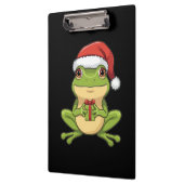 Cute Christmas Frog with Santa Hat Holding Gift - Klemmbrett (Links)