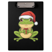 Cute Christmas Frog with Santa Hat Holding Gift - Klemmbrett (Vorderseite)