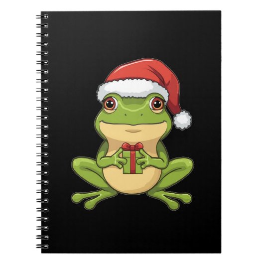 Cute Christmas Frog with Santa Hat Holding Gift - Notizblock (Vorderseite)