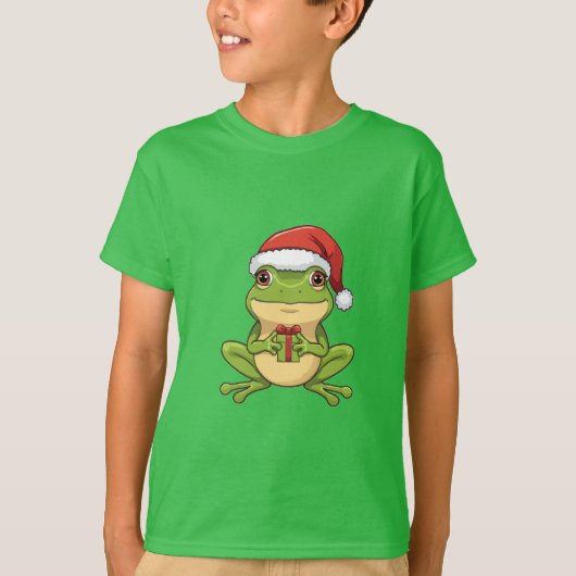 Cute Christmas Frog with Santa Hat Holding Gift - T-Shirt (Vorderseite)