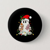 Cute Christmas Ghost Coffee Tree Cake Xmas Lights  Button (Vorderseite)