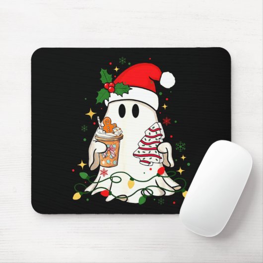 Cute Christmas Ghost Coffee Tree Cake Xmas Lights  Mousepad (Mit Mouse)