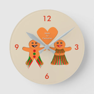 Cute Christmas Gingerbread Couple Runde Wanduhr