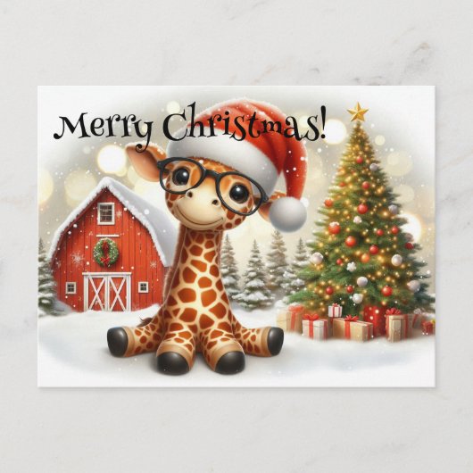 Cute Christmas Giraffe Postkarte (Vorderseite)