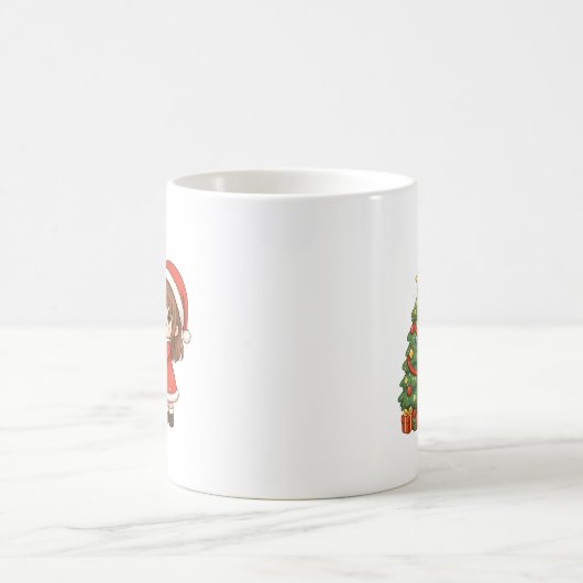 Cute Christmas Girl Decorating Tree Mug Kaffeetasse (Mittel)