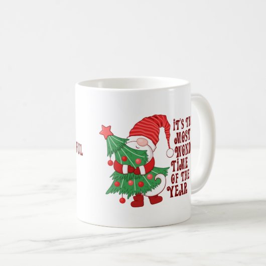 Cute Christmas Gnome Hugging Tree Kaffeetasse (VorderseiteRechts)
