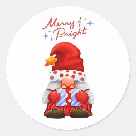 Cute Christmas Gnome Merry & Bright Sticker (Vorderseite)