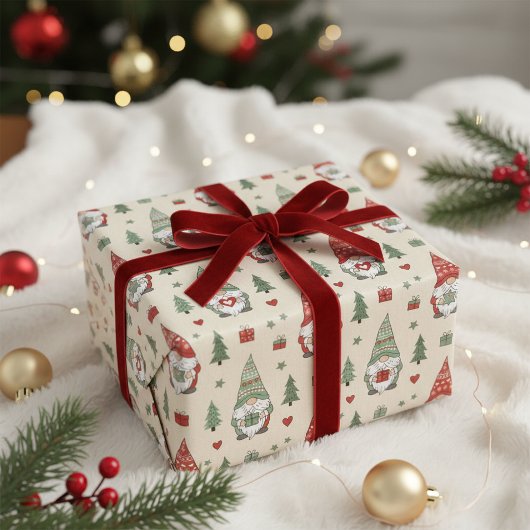 Cute Christmas Gnome Pattern Wrapping Paper Geschenkpapier