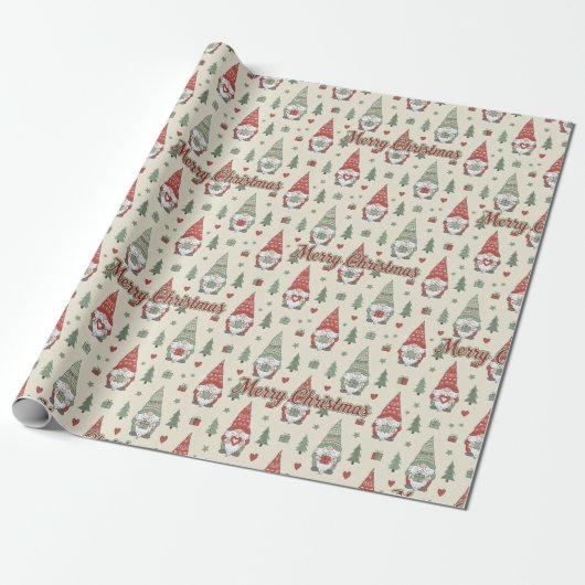 Cute Christmas Gnome Pattern Wrapping Paper Geschenkpapier (Ungerollt)