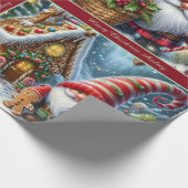 Cute Christmas Gnomes Wrapping Paper with Text Geschenkpapier (Ecke)