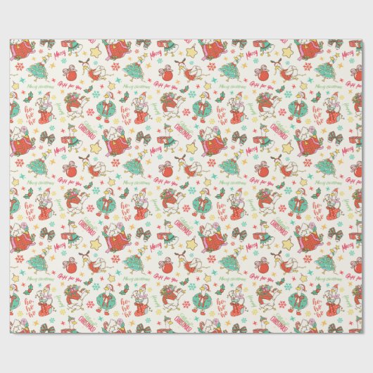 Cute Christmas Goose Illustration Pattern Ivory Geschenkpapier (Flach)
