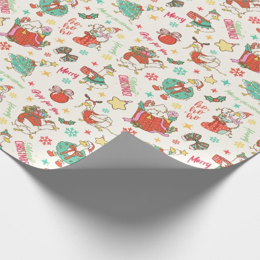 Cute Christmas Goose Illustration Pattern Ivory Geschenkpapier (Ecke)