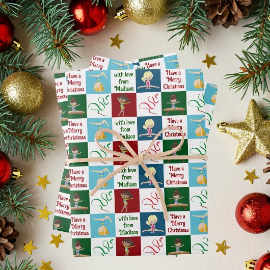 Cute Christmas Gymnastics Girls Personalized Geschenkpapier Set
