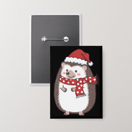 Cute Christmas Hedgehog Holiday Button (Vorderseite/Rückseite)