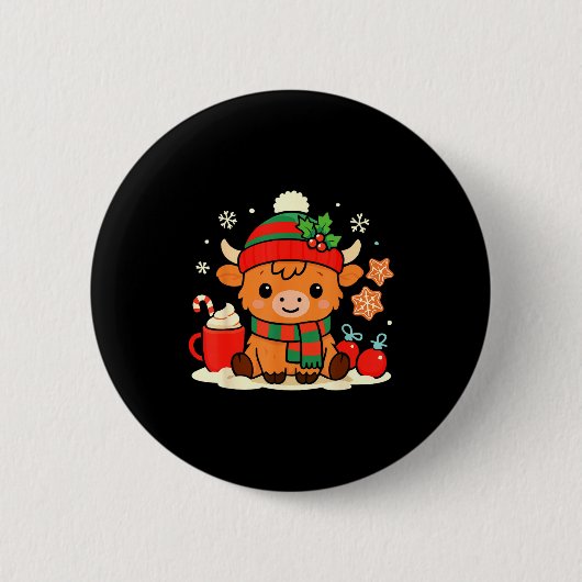 Cute Christmas Highland Cow Heifer Xmas Farm Anima Button (Vorderseite)