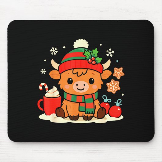 Cute Christmas Highland Cow Heifer Xmas Farm Anima Mousepad (Vorne)