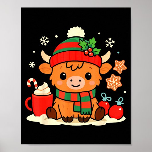 Cute Christmas Highland Cow Heifer Xmas Farm Anima Poster (Vorne)