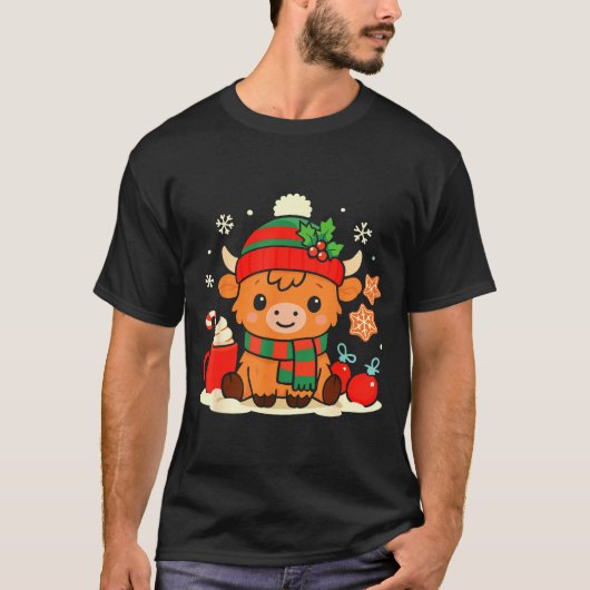 Cute Christmas Highland Cow Heifer Xmas Farm Anima T-Shirt (Vorderseite)