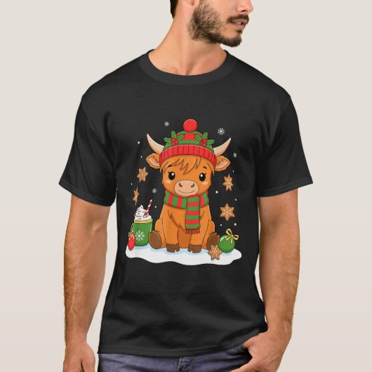 Cute Christmas Highland Cow Lover Xmas Women Farm  T-Shirt (Vorderseite)