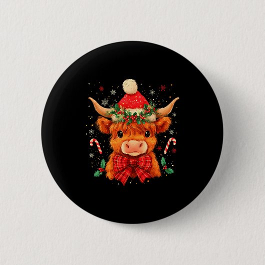 Cute Christmas Highland Cow Mooey Xmas Heifer Sant Button (Vorderseite)