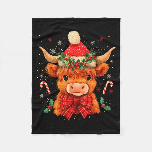 Cute Christmas Highland Cow Mooey Xmas Heifer Sant Fleecedecke (Vorderseite)