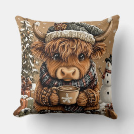 Cute Christmas Highland Cow Throw Pillow Kissen