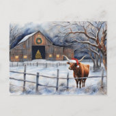 Cute Christmas Holiday Cow and Barn Country Postkarte (Vorderseite)