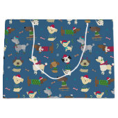 Cute Christmas Holiday Dog Pattern on Blue Große Geschenktüte (Vorderseite)