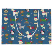 Cute Christmas Holiday Dog Pattern on Blue Große Geschenktüte (Rückseite)