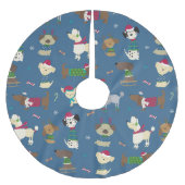 Cute Christmas Holiday Dog Pattern on Blue Polyester Weihnachtsbaumdecke (Vorderseite)