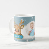 Cute Christmas Holiday Reindeer Blue Boy Kids Kaffeetasse (Vorderseite Links)