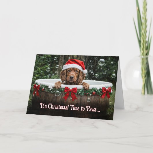 Cute Christmas Holiday with Irish Setter Puppy Karte (Vorderseite)