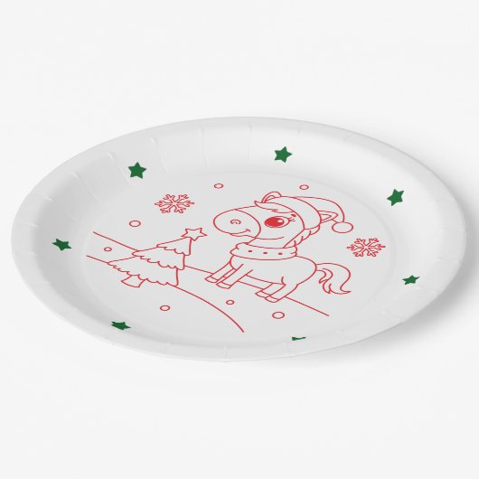 Cute Christmas Horse Round Pappteller (Schrägansicht)