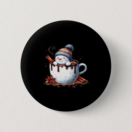 Cute Christmas Hot Chocolate Snowman Button (Vorderseite)