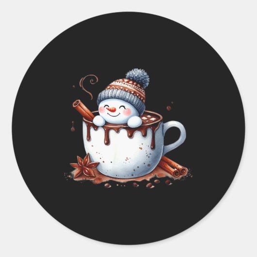 Cute Christmas Hot Chocolate Snowman Runder Aufkleber (Vorderseite)