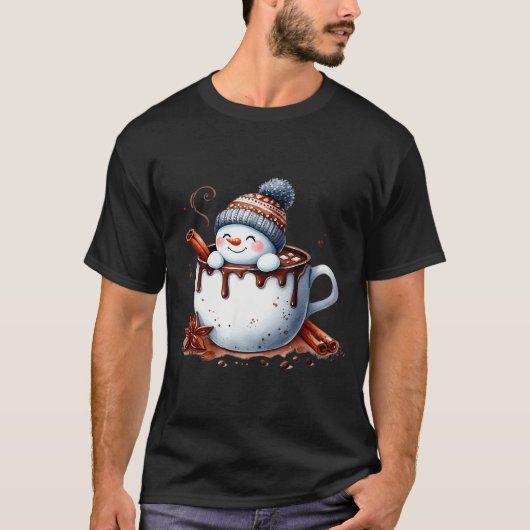 Cute Christmas Hot Chocolate Snowman T-Shirt (Vorderseite)
