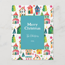 Cute Christmas Houses Feiertagspostkarte