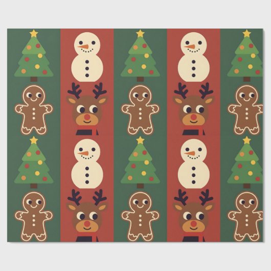 Cute Christmas Icons Gift Wrapping Paper Geschenkpapier (Flach)