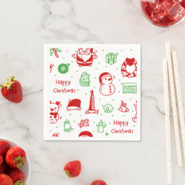 Cute Christmas Icons Pattern Paper Napkin Serviette