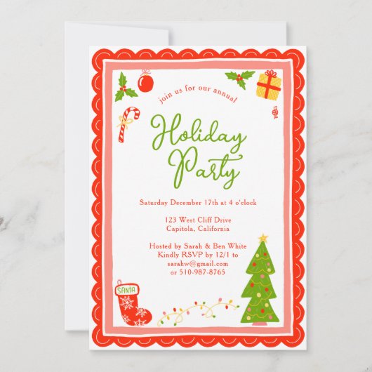 Cute Christmas Icons Scallop CUSTOM Holiday Party Einladung (Vorderseite)