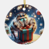Cute Christmas Jumping Spider Holding a Gift Keramik Ornament (Vorne)