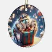 Cute Christmas Jumping Spider Holding a Gift Keramik Ornament (Links)