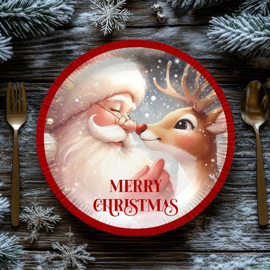 Cute Christmas Kids Plates with Santa Rudolph Pappteller