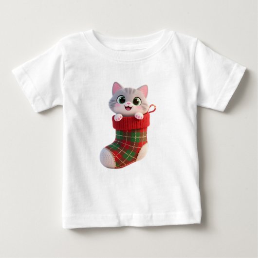 Cute Christmas Kitten in Stocking Baby T-Shirt (Vorderseite)