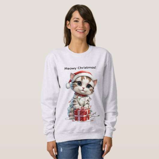 Cute Christmas Kitten on Gift Box Sweatshirt (Vorne ganz)