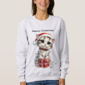 Cute Christmas Kitten on Gift Box Sweatshirt (Vorderseite)