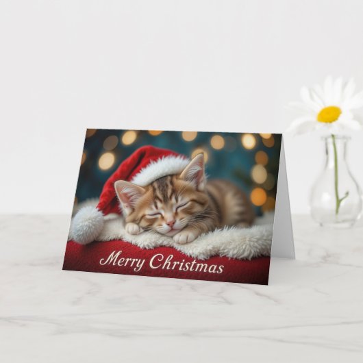 Cute Christmas Kitten on Red Festive Santa Hat Karte (Kleine Pflanze)
