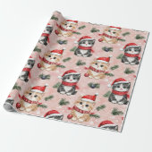 Cute Christmas Kittens on Pink Geschenkpapier (Ungerollt)