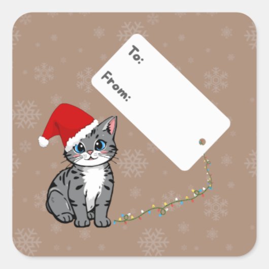 Cute Christmas Kitty Gift Tag Sticker (Vorderseite)